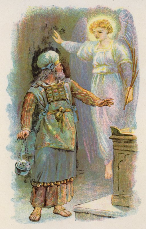 Zacharias og englen i templet (farvelitografi) af English School