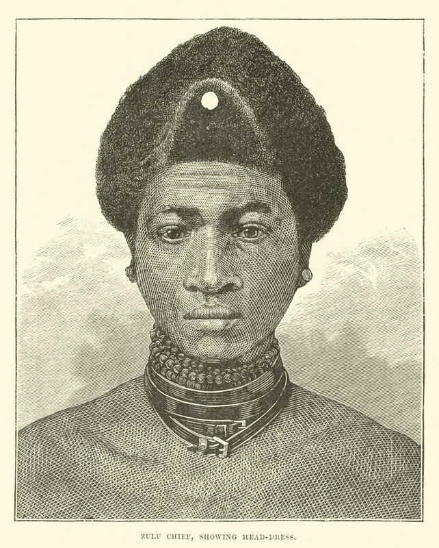Zulu-høvding, viser hovedbeklædning af English School