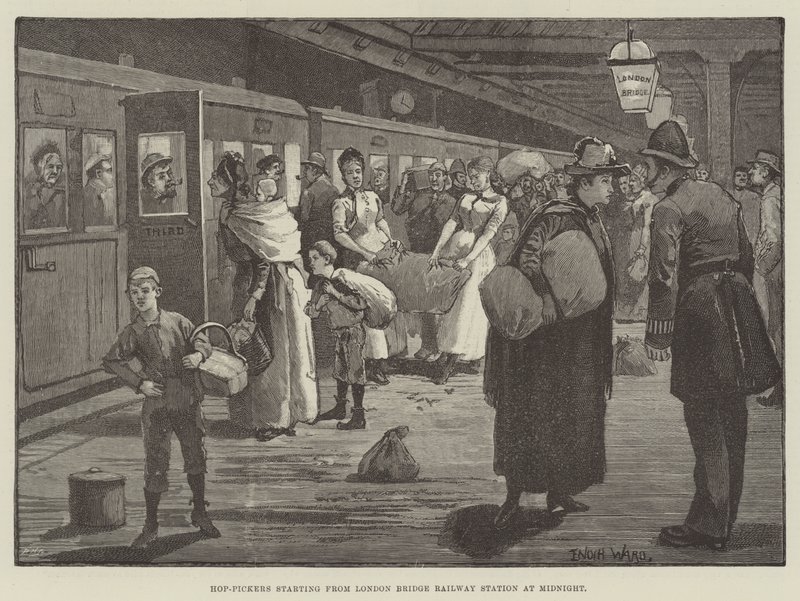 Hop-plukkere starter fra London Bridge Railway Station ved midnat af Enoch Ward