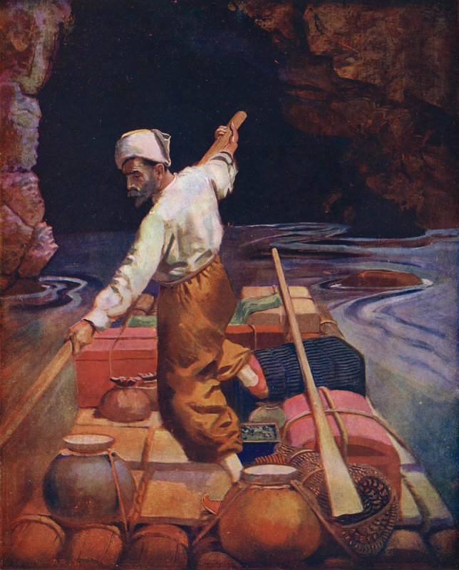 Sindbad på sin flåde (farvelitografi) af Enoch Ward