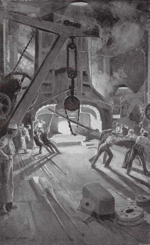 Den 40 tons tunge damphammer på arbejde i Woolwich Arsenal (litografi) af Enoch Ward