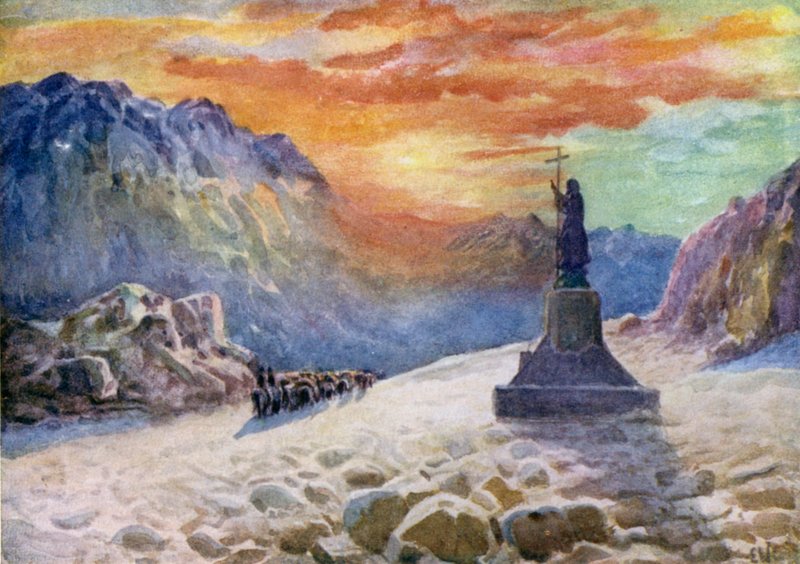 Statuen af Kristus på den argentinsk-chilianske grænse, solopgang af Ernest William Christmas