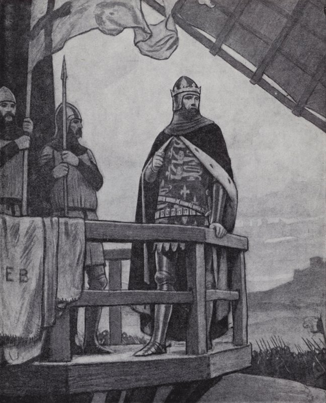 Kong Edward III i slaget ved Crecy, Frankrig, 26. august 1346 (litho) af Ernest (after) Board