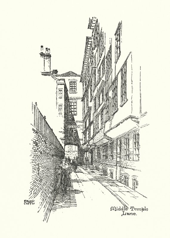 Det gamle London: Middle Temple Lane (litografi) af Ernest (after) Coffin
