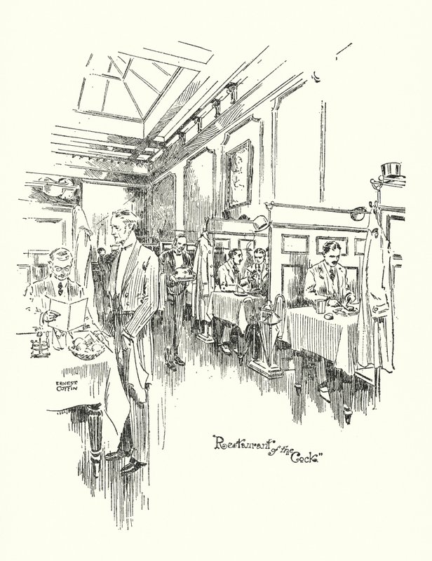 Det gamle London: Restaurant of the Cock Tavern (litografi) af Ernest (after) Coffin