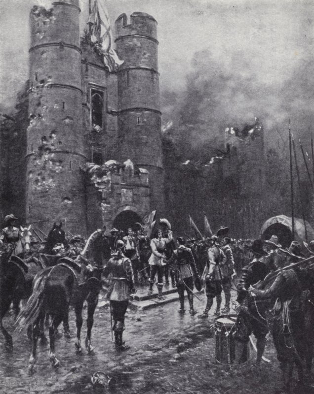 Atten måneders belejring af Donnington Castle, Berkshire, under den engelske borgerkrig af Ernest (after) Crofts