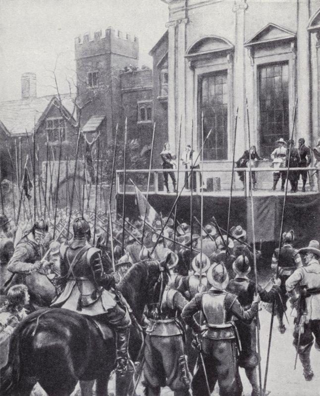 Henrettelse af kong Charles I uden for bankethuset i Whitehall, London, 30. januar 1649 (litho) af Ernest (after) Crofts