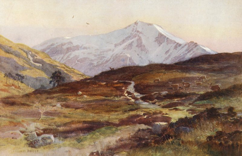 Ben Lui, i april, fra Strath Fillan (farvelitografi) af Ernest Edward Briggs