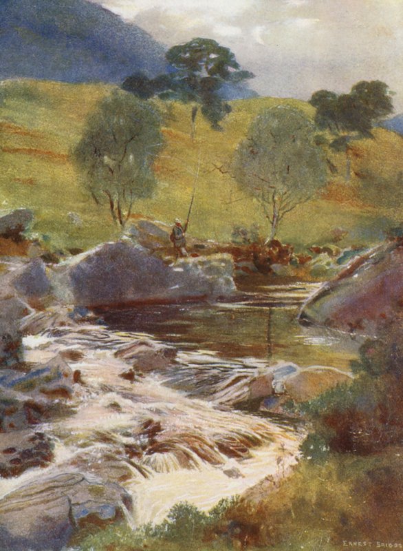 Dochart-flodens udspring (farvelitografi) af Ernest Edward Briggs