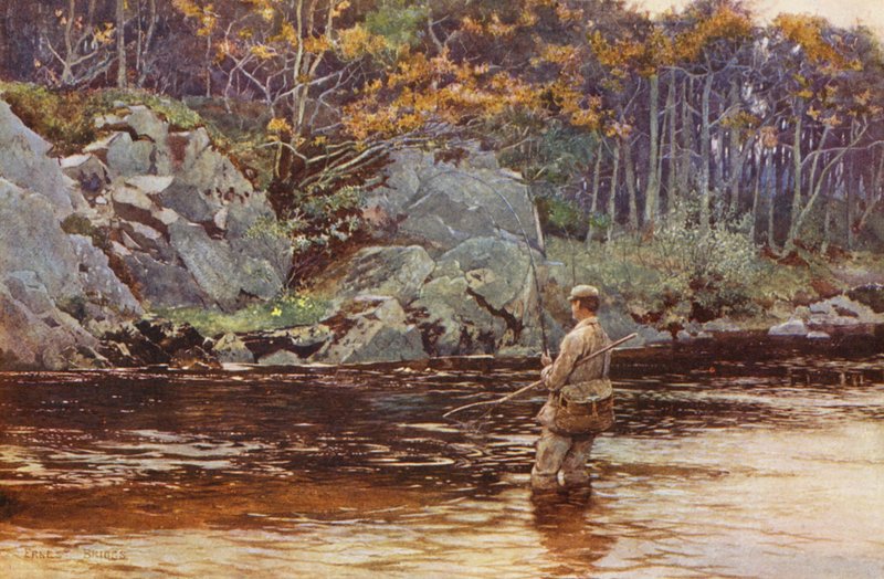 Ørredfiskeri i Galloway (farvelitografi) af Ernest Edward Briggs