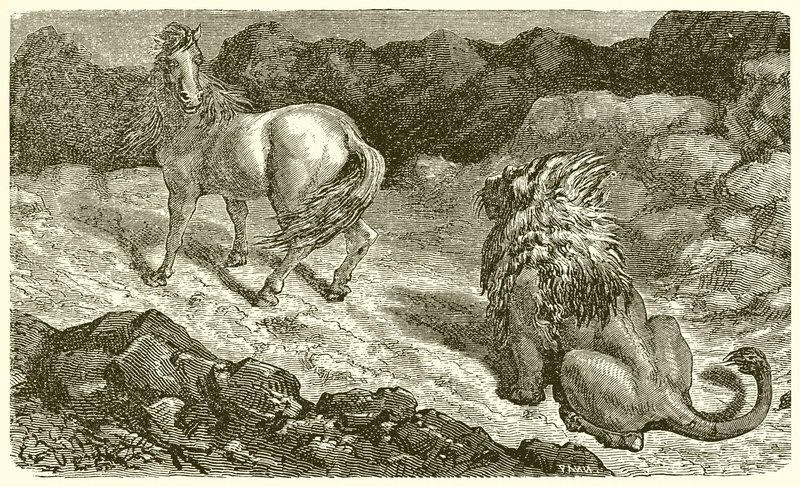 Hesten og Løven af Ernest Henry Griset