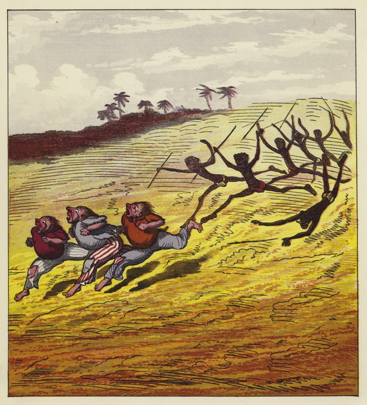 De tre søfolk jaget af kannibaler af Ernest Henry Griset