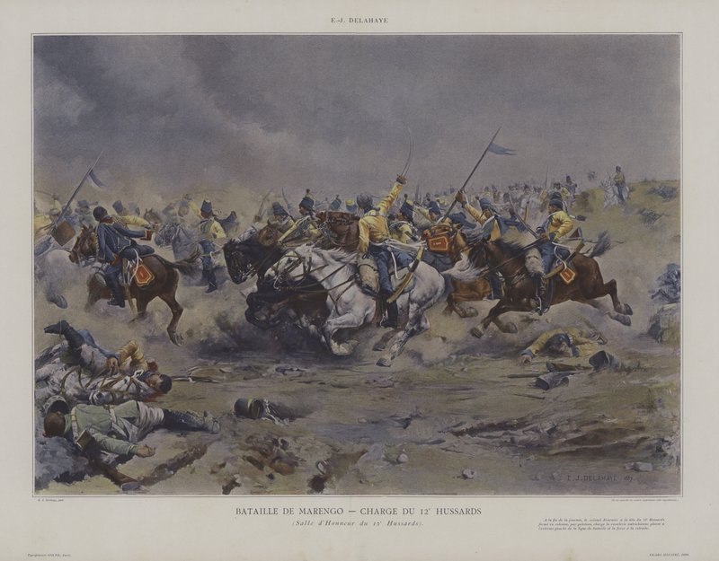 Bataille de Marengo - Charge du 12e Hussards (Angreb af 12. husarer i slaget ved Marengo) af Ernest Jean Delahaye