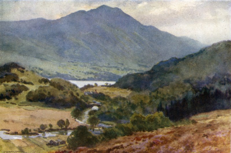 Ben Venue og Loch Achray, Trossachs (farve litho) af Ernest William Haslehust