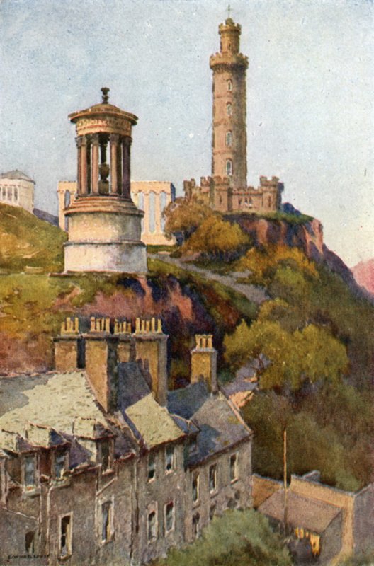 Calton Hill (farve litho) af Ernest William Haslehust