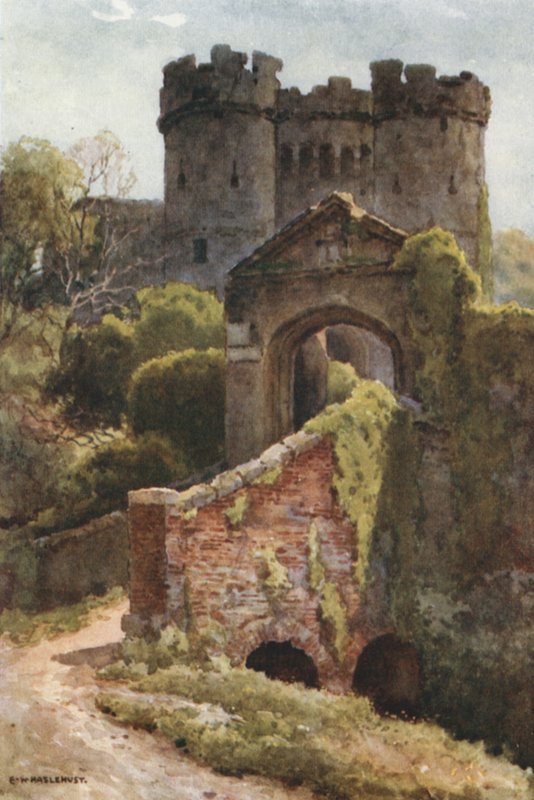 Carisbrooke Castle (farve litho) af Ernest William Haslehust
