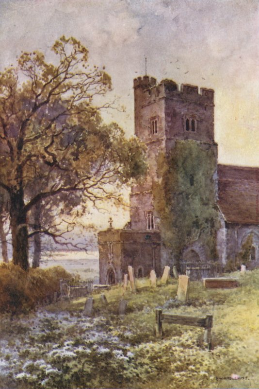 Kridtkirke (farve litho) af Ernest William Haslehust
