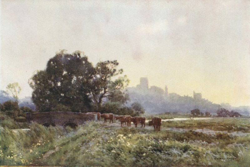 Dorchester from the Meadows (farve litho) af Ernest William Haslehust