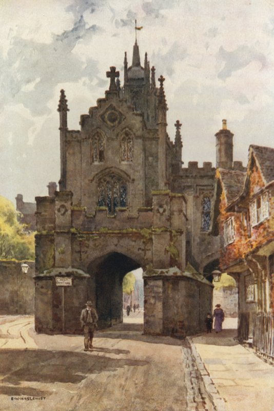 East Gate, Warwick (farve litho) af Ernest William Haslehust