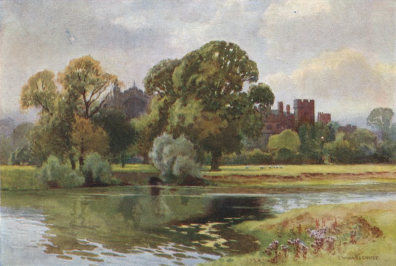 Eton College fra Windsor (farve litho) af Ernest William Haslehust
