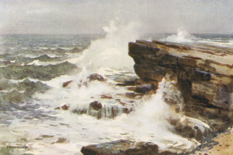 Filey Brigg (farve litho) af Ernest William Haslehust