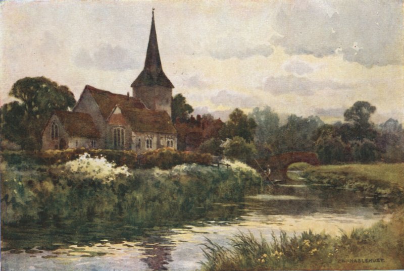 Fordwich (farve litho) af Ernest William Haslehust