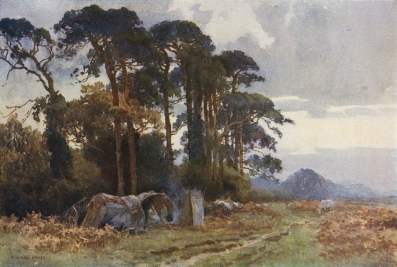 Sigøjnere ved Coldharbour (farve litho) af Ernest William Haslehust