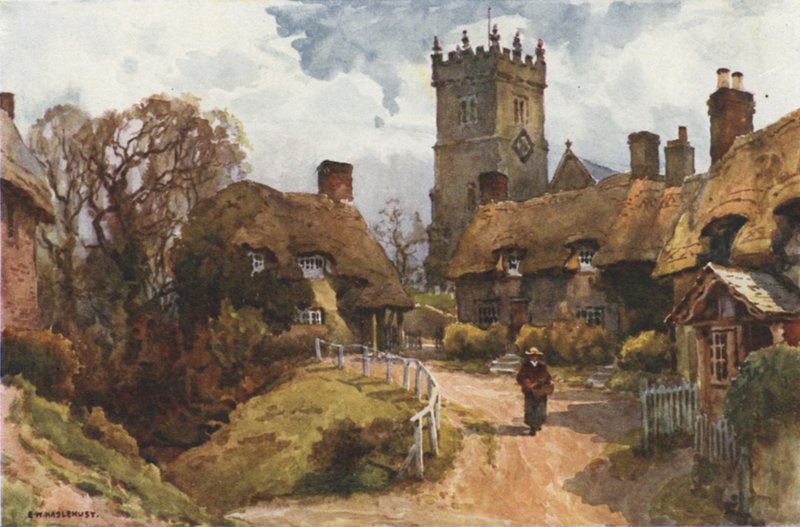 Godshill (farve litho) af Ernest William Haslehust