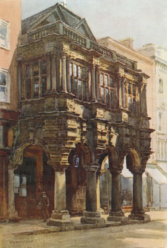 Guildhall Porch (farve litho) af Ernest William Haslehust