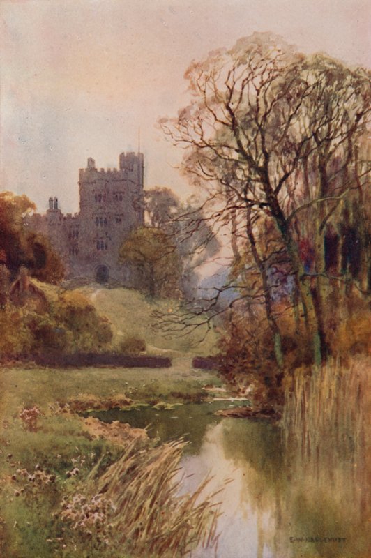 Haddon Hall (farve litho) af Ernest William Haslehust