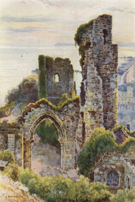 Hastings Castle (farve litho) af Ernest William Haslehust