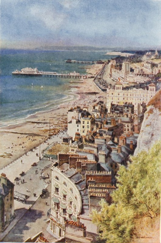 Hastings og St. Leonards fra slottet (farve litho) af Ernest William Haslehust