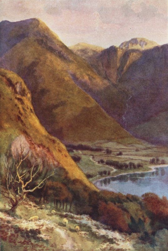 Leder af Buttermere og Honister Crag (farve litho) af Ernest William Haslehust