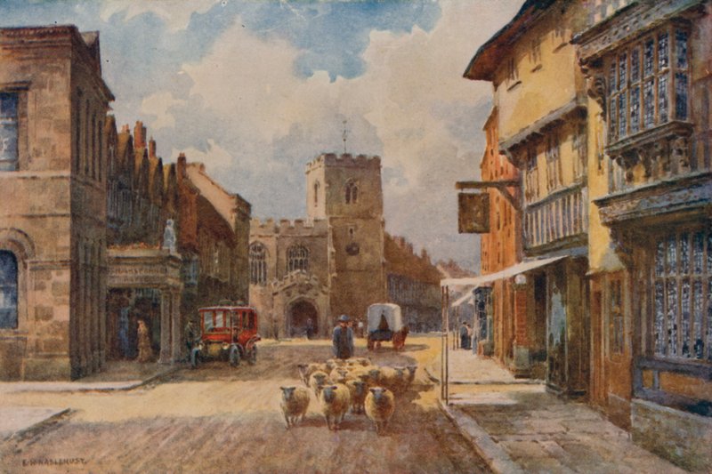 High Street, Stratford-on-Avon (farve litho) af Ernest William Haslehust