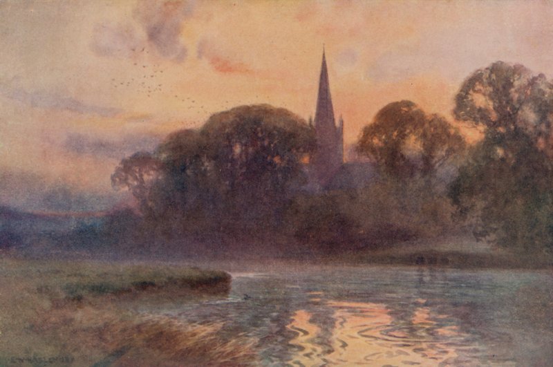 Holy Trinity Church, Stratford-on-Avon (farve litho) af Ernest William Haslehust