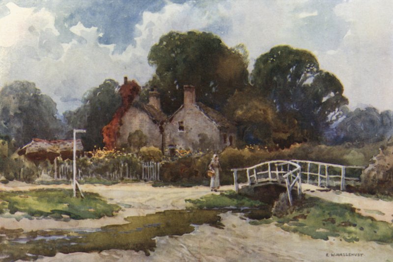 I Brockenhurst Village (farve litho) af Ernest William Haslehust