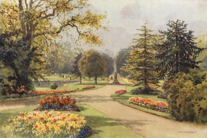 I Jephson Gardens, Leamington (farve litho) af Ernest William Haslehust