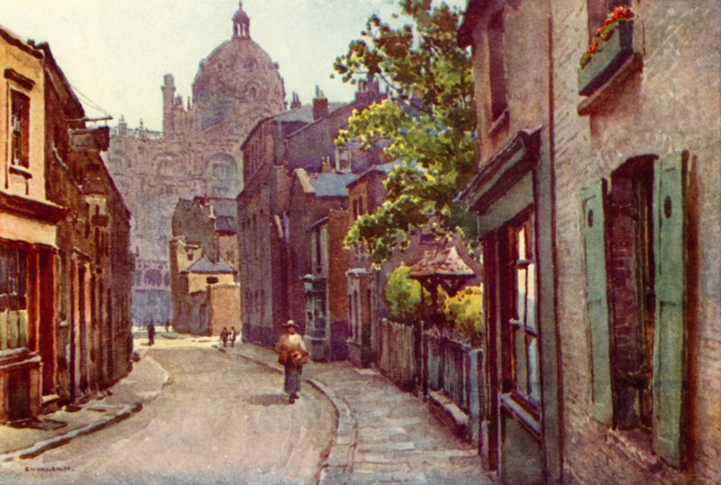 Lancelot Place, Knightsbridge (farve litho) af Ernest William Haslehust