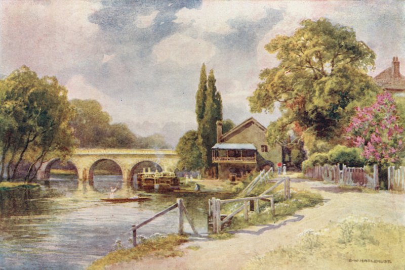 Maidenhead Bridge (farve litho) af Ernest William Haslehust
