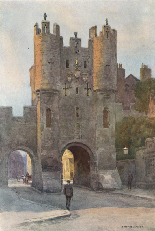 Micklegate Bar (farve litho) af Ernest William Haslehust