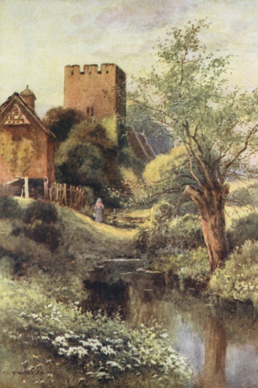 Monnington Church (farve litho) af Ernest William Haslehust