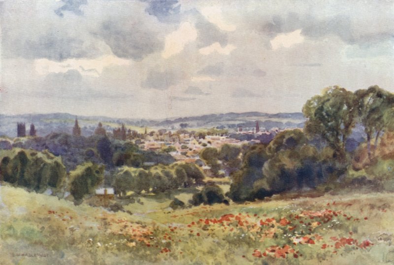 Oxford fra Headington Hill (farve litho) af Ernest William Haslehust