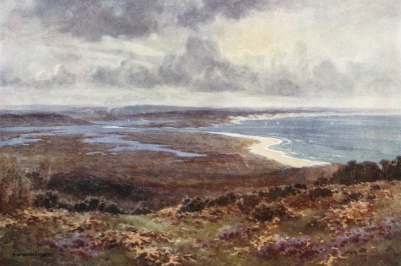 Poole Harbour fra Studland (farve litho) af Ernest William Haslehust