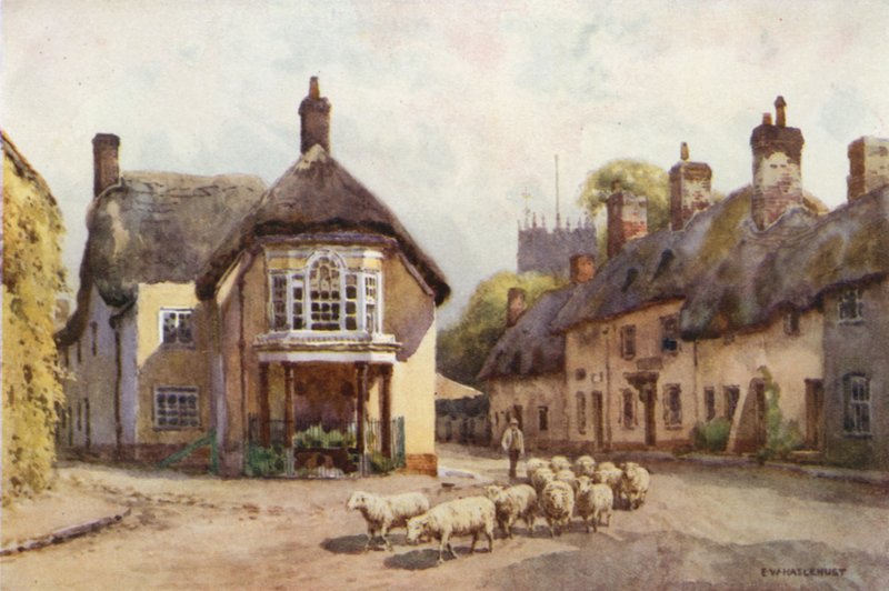 Puddletown (farve litho) af Ernest William Haslehust
