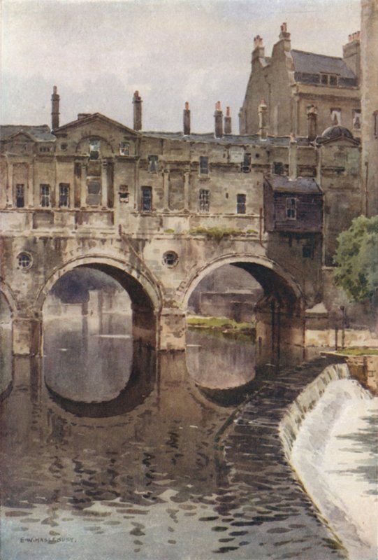 Pulteney Bridge, Bath (farve litho) af Ernest William Haslehust