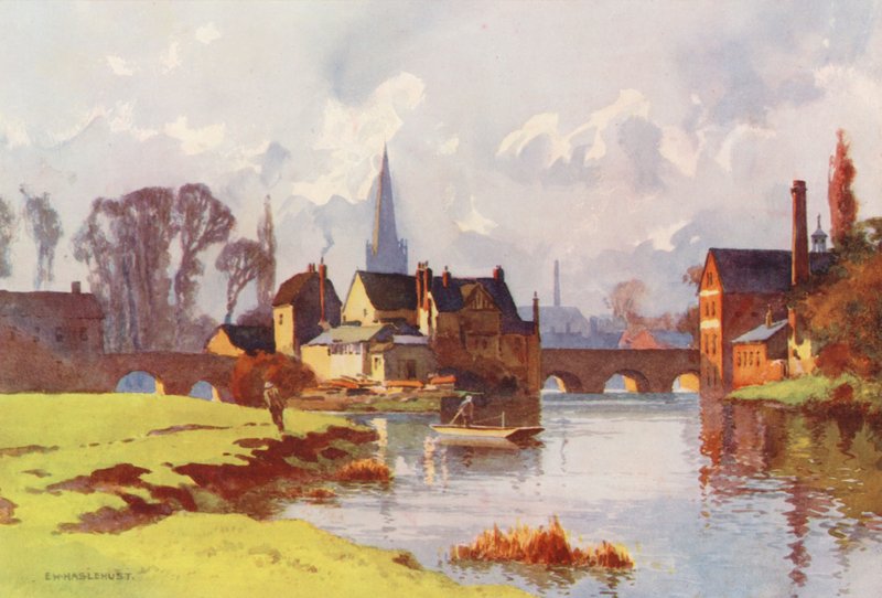 Themsen: Abingdon (farvelitografi) af Ernest William Haslehust