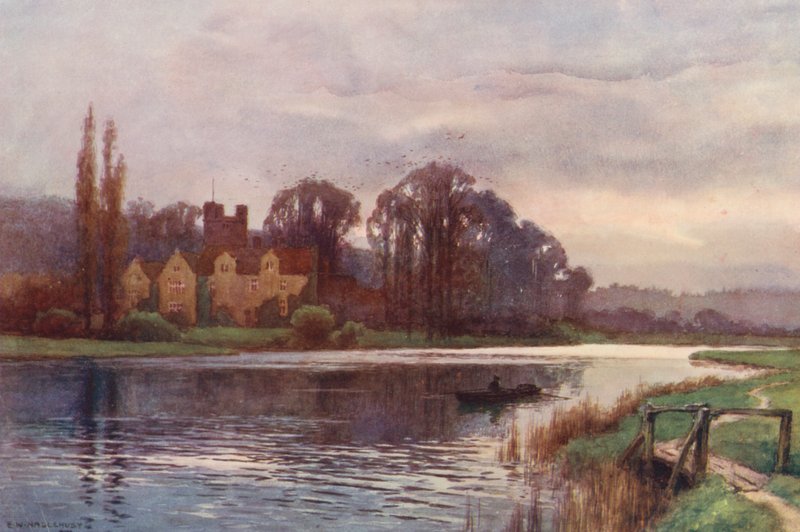 Themsen: Bisham Abbey (farvelitografi) af Ernest William Haslehust