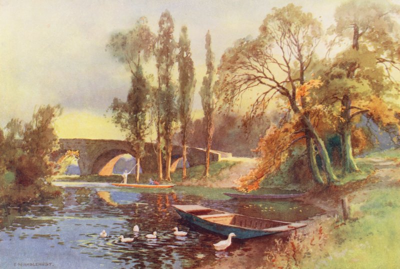 Themsen: Chertsey Bridge (farvelitografi) af Ernest William Haslehust