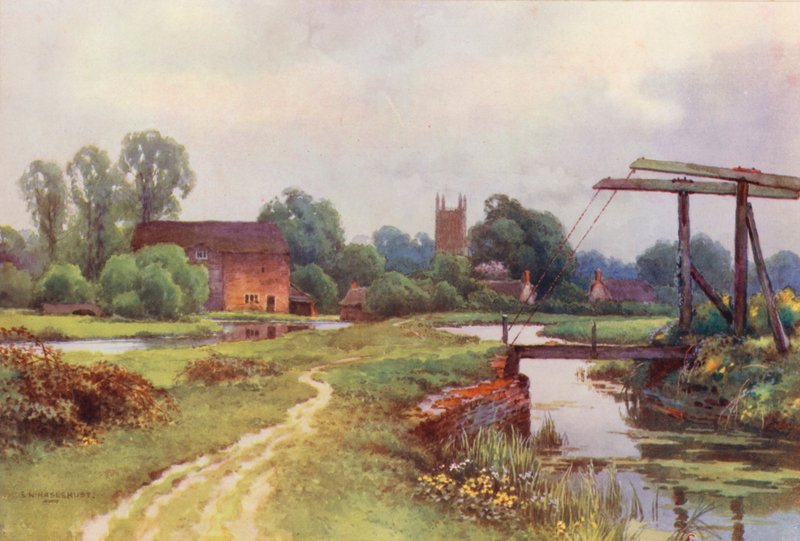 Themsen: Cricklade (farvelitografi) af Ernest William Haslehust