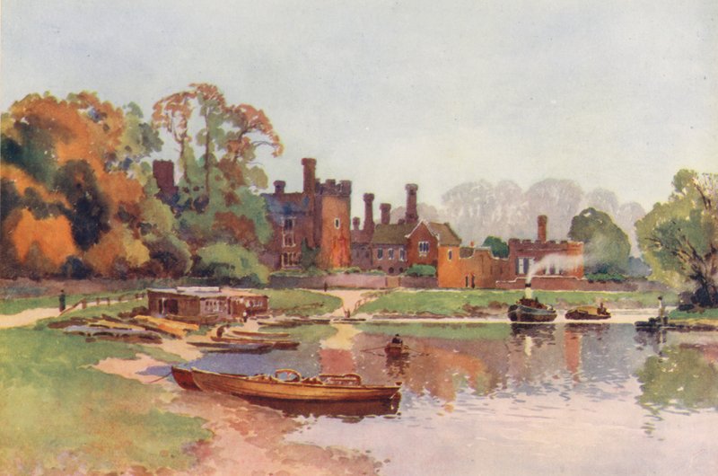 Themsen: Hampton Court (farvelitografi) af Ernest William Haslehust